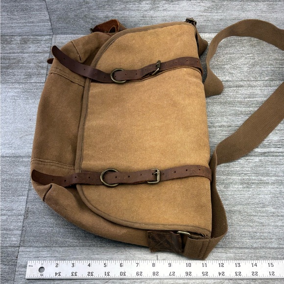 Rothco Canvas Leather Distressed Messenger Crossbody Bag 15” Computer Military - Picture 7 of 16